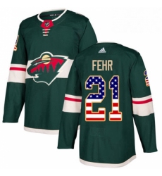 Mens Adidas Minnesota Wild 21 Eric Fehr Authentic Green USA Flag Fashion NHL Jersey 