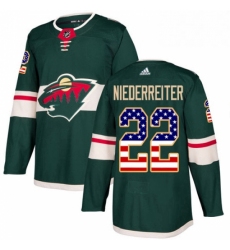 Mens Adidas Minnesota Wild 22 Nino Niederreiter Authentic Green USA Flag Fashion NHL Jersey 