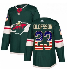 Mens Adidas Minnesota Wild 23 Gustav Olofsson Authentic Green USA Flag Fashion NHL Jersey 
