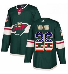 Mens Adidas Minnesota Wild 26 Daniel Winnik Authentic Green USA Flag Fashion NHL Jersey 