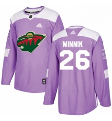 Mens Adidas Minnesota Wild 26 Daniel Winnik Authentic Purple Fights Cancer Practice NHL Jersey 