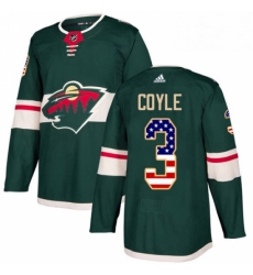 Mens Adidas Minnesota Wild 3 Charlie Coyle Authentic Green USA Flag Fashion NHL Jersey 