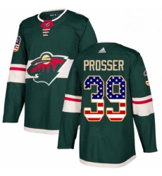 Mens Adidas Minnesota Wild 39 Nate Prosser Authentic Green USA Flag Fashion NHL Jersey 
