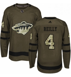 Mens Adidas Minnesota Wild 4 Mike Reilly Authentic Green Salute to Service NHL Jersey 