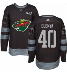 Mens Adidas Minnesota Wild 40 Devan Dubnyk Authentic Black 1917 2017 100th Anniversary NHL Jersey 