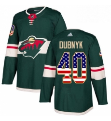 Mens Adidas Minnesota Wild 40 Devan Dubnyk Authentic Green USA Flag Fashion NHL Jersey 