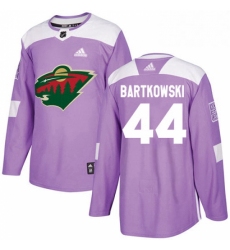 Mens Adidas Minnesota Wild 44 Matt Bartkowski Authentic Purple Fights Cancer Practice NHL Jersey 