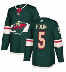 Mens Adidas Minnesota Wild 5 Christian Folin Green Home Authentic Stitched NHL Jersey 