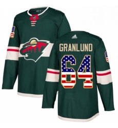 Mens Adidas Minnesota Wild 64 Mikael Granlund Authentic Green USA Flag Fashion NHL Jersey 