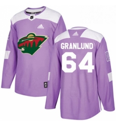 Mens Adidas Minnesota Wild 64 Mikael Granlund Authentic Purple Fights Cancer Practice NHL Jersey 