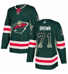 Mens Adidas Minnesota Wild 71 J T Brown Authentic Green Drift Fashion NHL Jerse
