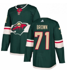 Mens Adidas Minnesota Wild 71 J T Brown Authentic Green Home NHL Jerse