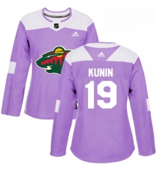 Womens Adidas Minnesota Wild 19 Luke Kunin Authentic Purple Fights Cancer Practice NHL Jersey 