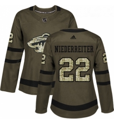 Womens Adidas Minnesota Wild 22 Nino Niederreiter Authentic Green Salute to Service NHL Jersey 