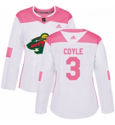 Womens Adidas Minnesota Wild 3 Charlie Coyle Authentic WhitePink Fashion NHL Jersey 