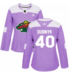 Womens Adidas Minnesota Wild 40 Devan Dubnyk Authentic Purple Fights Cancer Practice NHL Jersey 