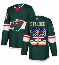 Youth Adidas Minnesota Wild 32 Alex Stalock Authentic Green USA Flag Fashion NHL Jersey 