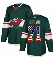 Youth Adidas Minnesota Wild 71 J T Brown Authentic Green USA Flag Fashion NHL Jerse