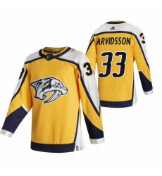 Men Nashville Predators 33 Viktor Arvidsson Yellow Adidas 2020 21 Reverse Retro Alternate NHL Jersey