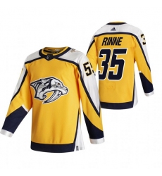 Men Nashville Predators 35 Pekka Rinne Yellow Adidas 2020 21 Reverse Retro Alternate NHL Jersey