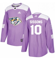 Mens Adidas Nashville Predators 10 Colton Sissons Authentic Purple Fights Cancer Practice NHL Jersey 