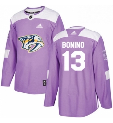Mens Adidas Nashville Predators 13 Nick Bonino Authentic Purple Fights Cancer Practice NHL Jersey 