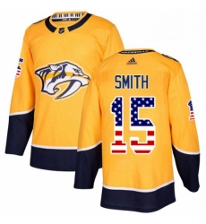 Mens Adidas Nashville Predators 15 Craig Smith Authentic Gold USA Flag FashionNHL Jersey 