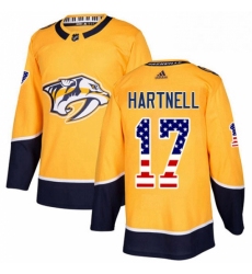 Mens Adidas Nashville Predators 17 Scott Hartnell Authentic Gold USA Flag Fashion NHL Jersey 