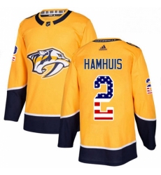 Mens Adidas Nashville Predators 2 Dan Hamhuis Authentic Gold USA Flag Fashion NHL Jersey 