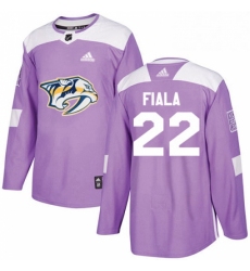 Mens Adidas Nashville Predators 22 Kevin Fiala Authentic Purple Fights Cancer Practice NHL Jersey 