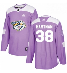 Mens Adidas Nashville Predators 38 Ryan Hartman Authentic Purple Fights Cancer Practice NHL Jersey 