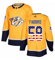 Mens Adidas Nashville Predators 58 Dante Fabbro Authentic Gold USA Flag Fashion NHL Jersey 