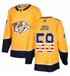 Mens Adidas Nashville Predators 59 Roman Josi Authentic Gold USA Flag Fashion NHL Jersey 