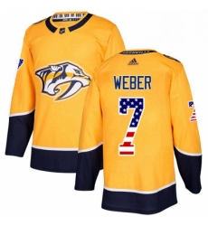 Mens Adidas Nashville Predators 7 Yannick Weber Authentic Gold USA Flag Fashion NHL Jersey 
