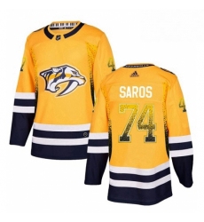 Mens Adidas Nashville Predators 74 Juuse Saros Authentic Gold Drift Fashion NHL Jersey 