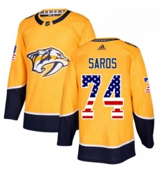 Mens Adidas Nashville Predators 74 Juuse Saros Authentic Gold USA Flag Fashion NHL Jersey 