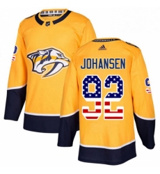 Mens Adidas Nashville Predators 92 Ryan Johansen Authentic Gold USA Flag Fashion NHL Jersey 