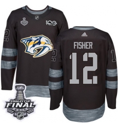 Predators #12 Mike Fisher Black 1917 2017 100th Anniversary Stanley Cup Final Patch Stitched NHL Jersey