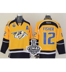Predators #12 Mike Fisher Yellow Home 2017 Stanley Cup Final Patch Stitched NHL Jersey