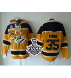 Predators #35 Pekka Rinne Yellow Sawyer Hooded Sweatshirt 2017 Stanley Cup Final Patch Stitched NHL Jersey