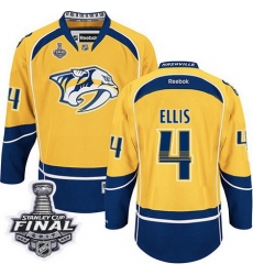 Predators #4 Ryan Ellis Yellow Home 2017 Stanley Cup Final Patch Stitched NHL Jersey