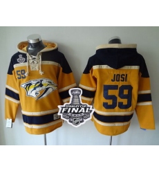 Predators #59 Roman Josi Yellow Sawyer Hooded Sweatshirt 2017 Stanley Cup Final Patch Stitched NHL Jersey