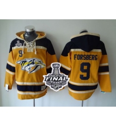 Predators #9 Filip Forsberg Yellow Sawyer Hooded Sweatshirt 2017 Stanley Cup Final Patch Stitched NHL Jersey