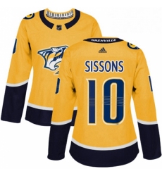 Womens Adidas Nashville Predators 10 Colton Sissons Authentic Gold Home NHL Jersey 