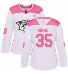 Womens Adidas Nashville Predators 35 Pekka Rinne Authentic WhitePink Fashion NHL Jersey 