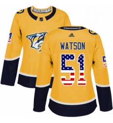 Womens Adidas Nashville Predators 51 Austin Watson Authentic Gold USA Flag Fashion NHL Jersey 