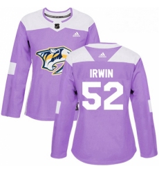 Womens Adidas Nashville Predators 52 Matt Irwin Authentic Purple Fights Cancer Practice NHL Jersey 