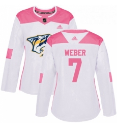Womens Adidas Nashville Predators 7 Yannick Weber Authentic WhitePink Fashion NHL Jersey 