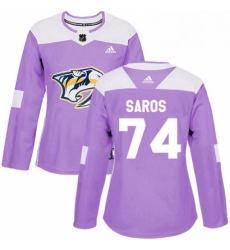 Womens Adidas Nashville Predators 74 Juuse Saros Authentic Purple Fights Cancer Practice NHL Jersey 