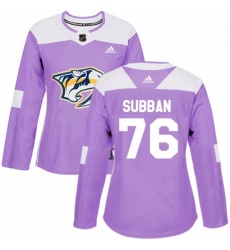 Womens Adidas Nashville Predators 76 PK Subban Authentic Purple Fights Cancer Practice NHL Jersey 